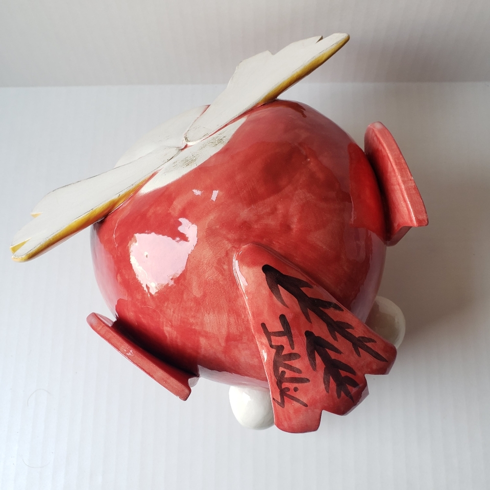 Studio Art Pottery Big Mouth Bird Signed Red Yellow Ceramic Cute 9" Wide NWOT - Picture 9 of 10